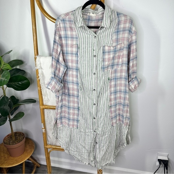 Listicle Tops - Listicle Plaid Mix Match Tunic Dress Top sz L